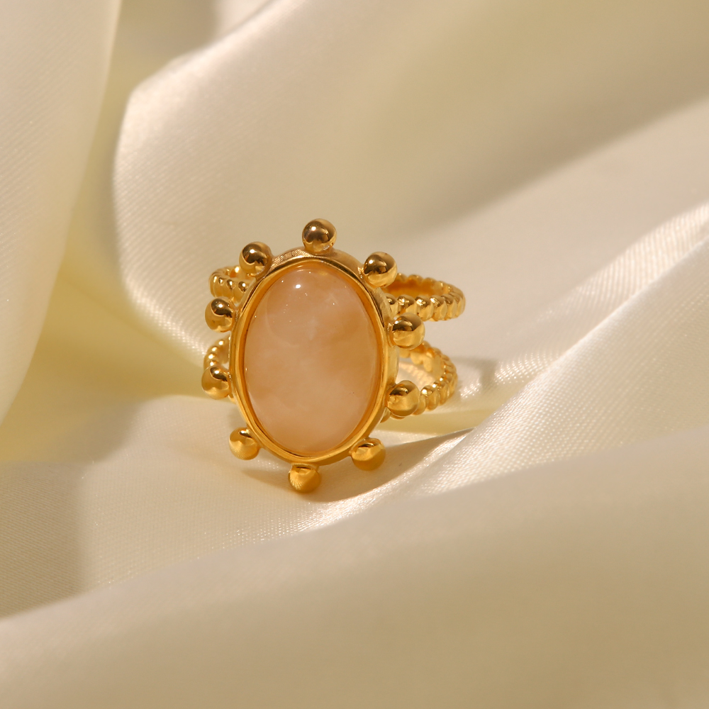 Simple Style Oval Stainless Steel Plating Gem Turquoise Open Ring 1 Piece