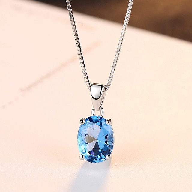 Necklace Light Blue Synthetic Diamond Blue Copper Women's Fashion Simple Classic Luminous Wedding Oval Necklace For Wedding Party