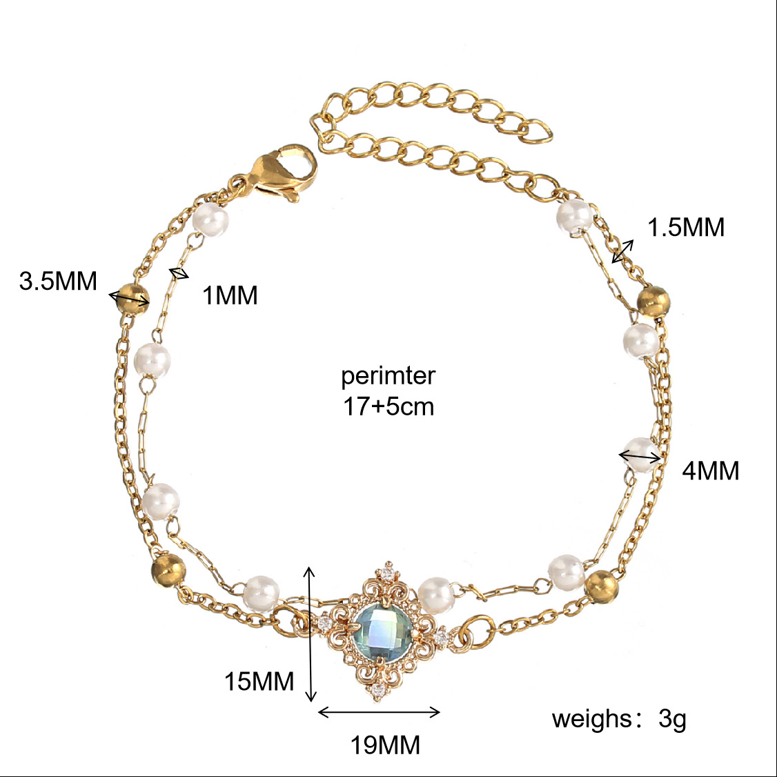 Wholesale Simple Style Round Stainless Steel Imitation Pearl Handmade Inlay Zircon Bracelets