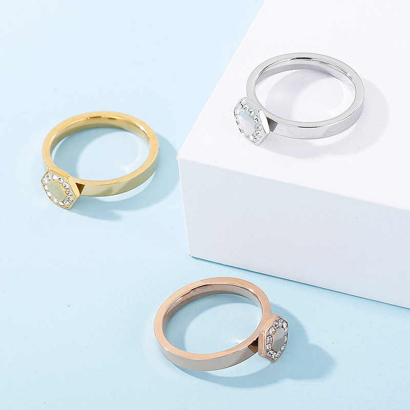 Simple Style Classic Style Square Titanium Steel Inlay Artificial Gemstones Rings