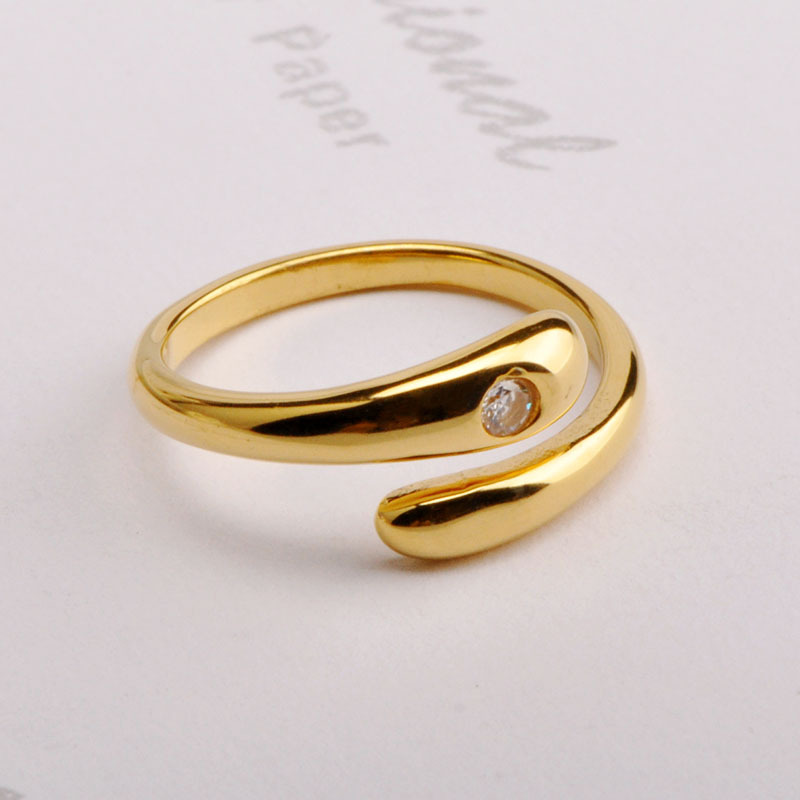 Simple Style Commute Waves Titanium Steel Plating Inlay Artificial Gemstones Copper Plated Open Ring