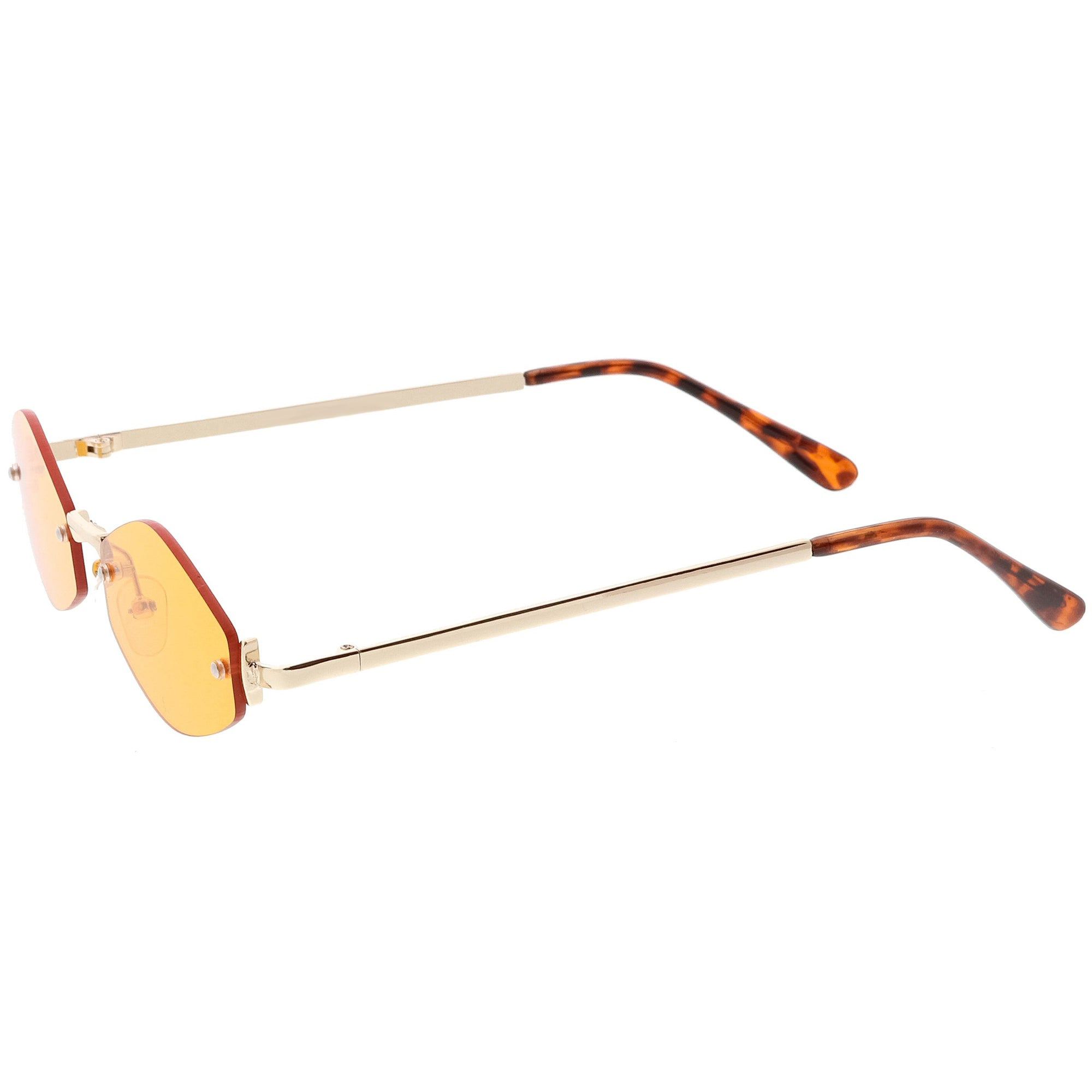 1990's Small Rimless Color Tone Geometric Hexagon Sunglasses
